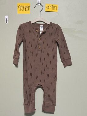 NWOT Modern Moments by Gerber Brown Waffle Knit Footies with Wood Buttons, 6-9M